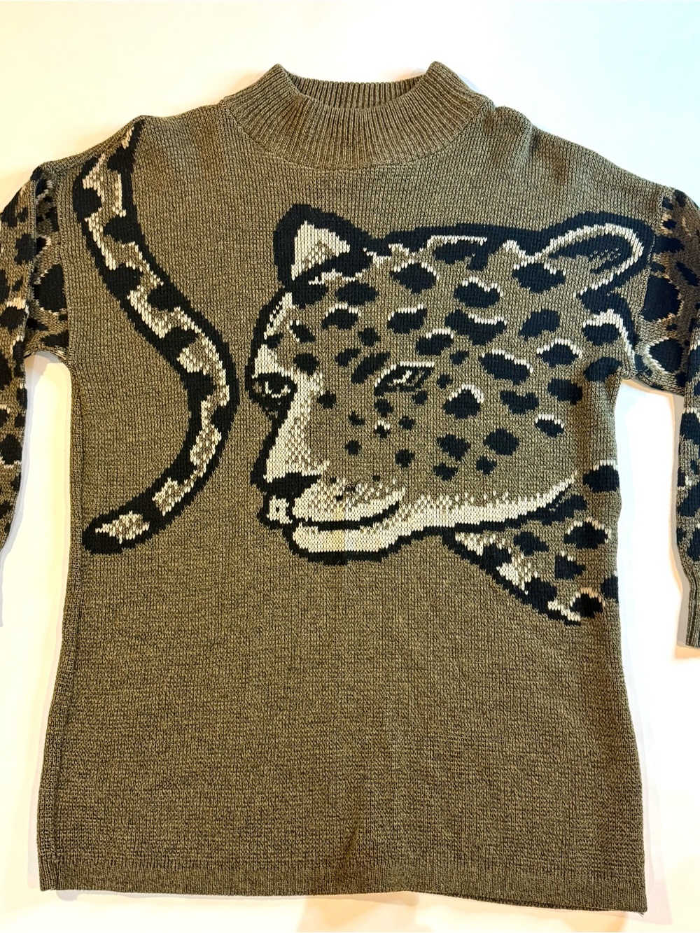 Vintage Dressy Tessy Brown/Black With Leopard Mock Neck Womens Sweater Sz Med